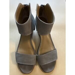 Lucky Brand Shoes Womens 8 M Gray Taupe Leather Sandals Zip Block Heel Barbina